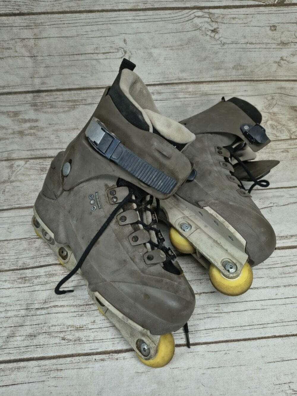 Vintage Salomon ST8 Aggressive Inline Skates Gray Yellow Wheels 90's Size 11.5